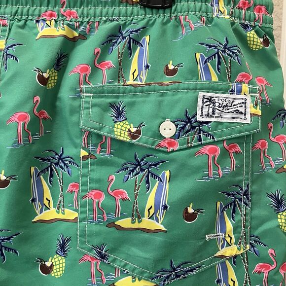 Polo Ralph Lauren Shorts Mens XL Green Swim Trunks Pockets Surf Flamingo Beach - Picture 5 of 9